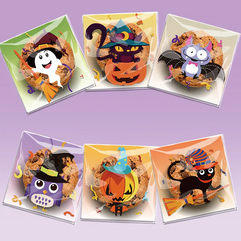 Sacos plásticos auto-adesivos para halloween, 100pcs