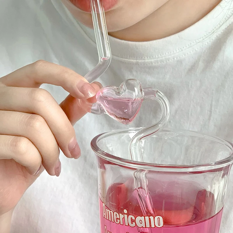 Paille en Verre Transparente en Forme de Cœur d'Amour, Accessoires de Bar Réutilisables, pour Jus