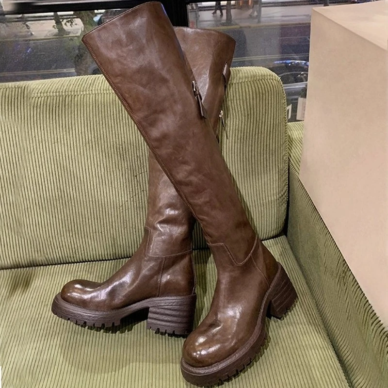 

Женские высокие сапоги на высоком каблуке, модные модельные туфли на массивном каблуке, роскошные зимние туфли-лодочки Chelsea Botas 2024, новые дизайнерские прогулочные ботинки Mujer