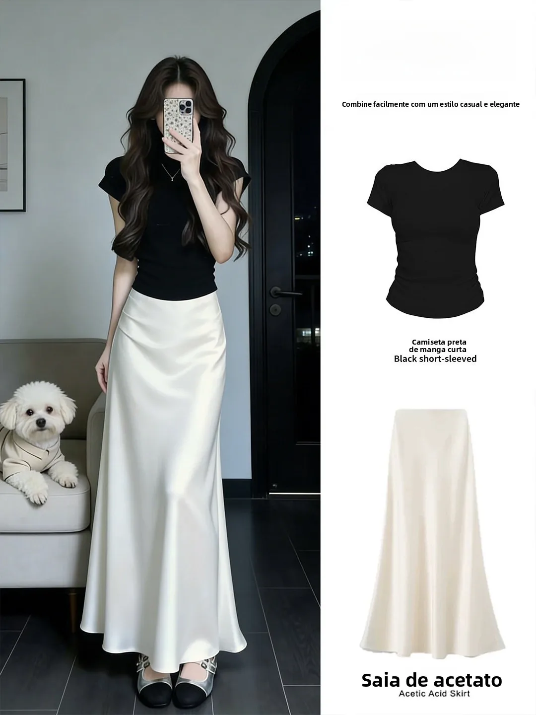 Vestido  Halter Neck de Acetato para Mulheres, Estilo Coreano, Leve e de Alto Contraste, Conjunto de Verão OOTD