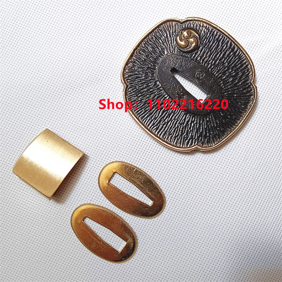 High Quality Handgrip Handle Tsuka Brass Fuchi Kashira Menuki For Japanese Japan Samurai Katana Sword Fittings Real Samegawa New