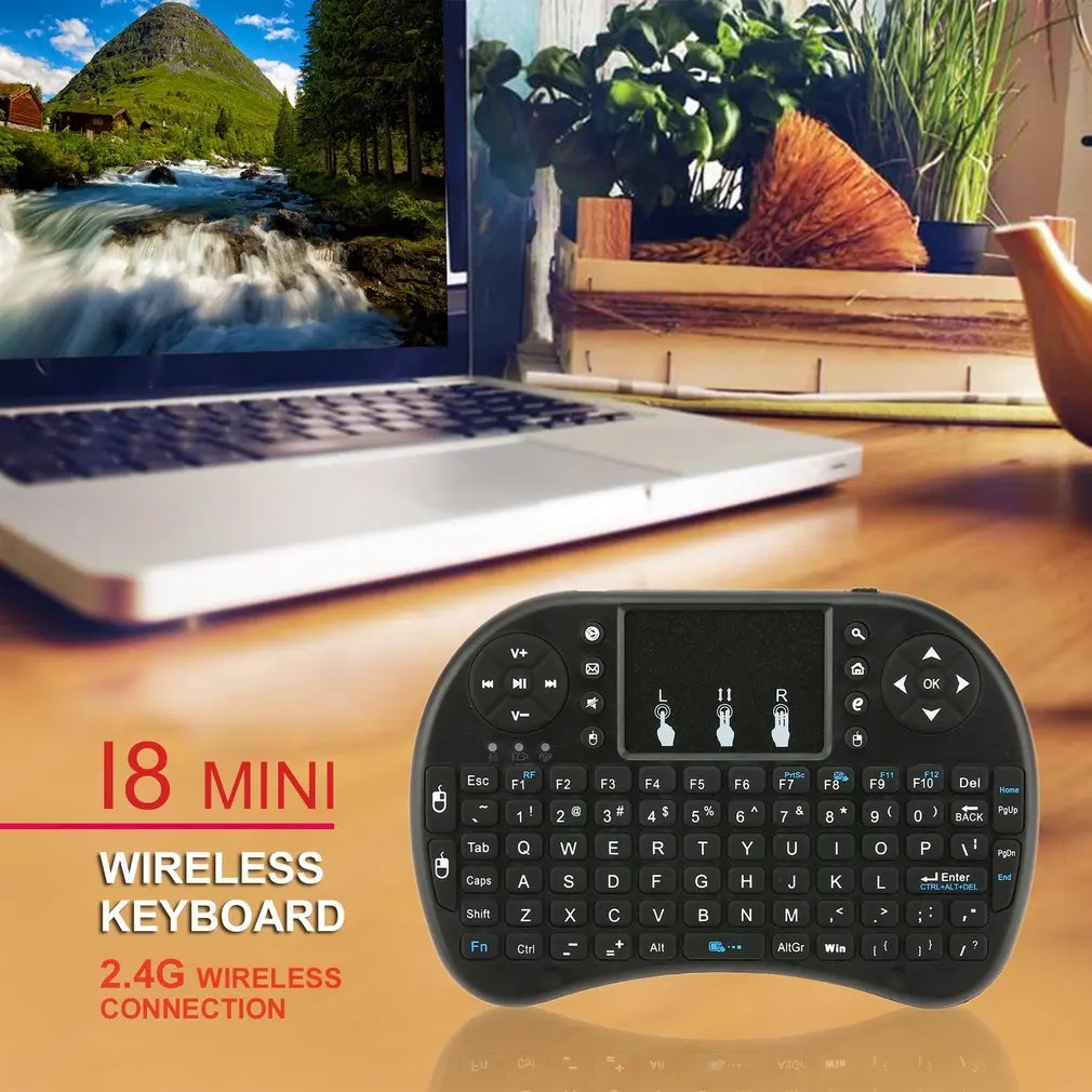 92 لوحة المفاتيح الخلفية الإنجليزية ماوس هوائي 2.4GHz لوحة اللمس اللاسلكية DPI قابل للتعديل لوحة المفاتيح اللاسلكية الخلفية مع لوحة اللمس الماوس
