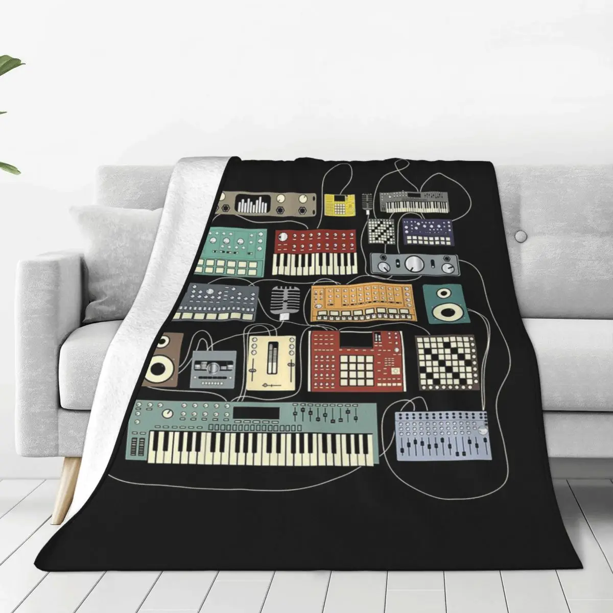 Electronic Musician Synthesizer And Drum Machine Dj Blanket Soft Warm Flannel Throw Blanket Bedspread for Bed Travel Home Sofa