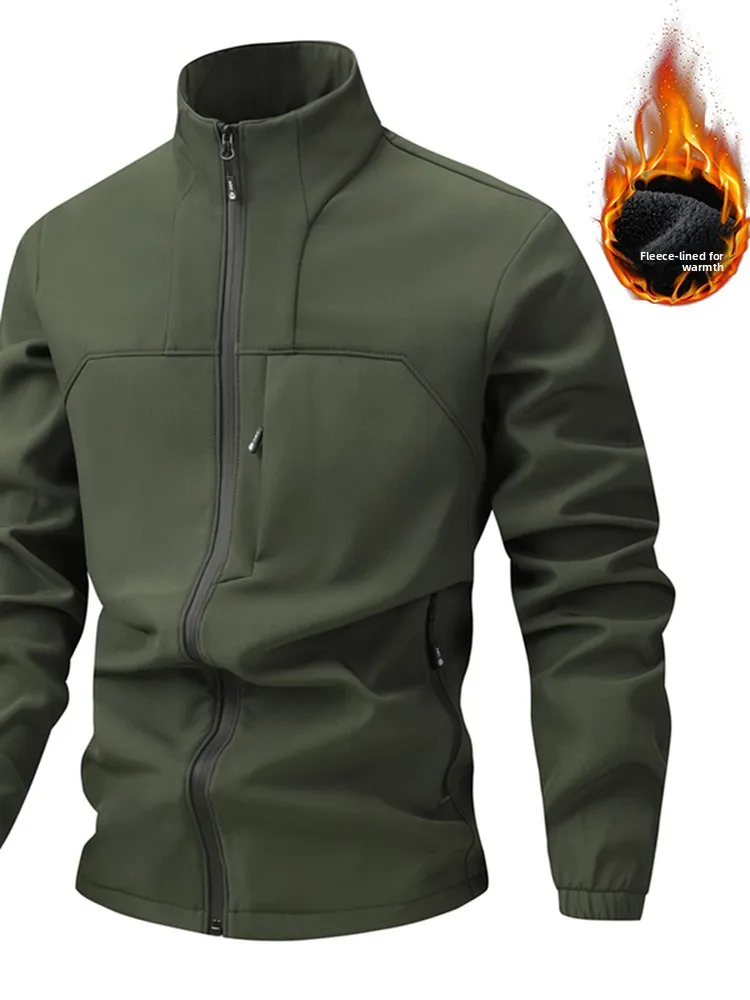 

Новая мужская куртка 2025 года с флисовой подкладкой, воротником-стойкой, мягкая, ветрозащитная, теплая, для активного отдыха, повседневная верхняя одежда