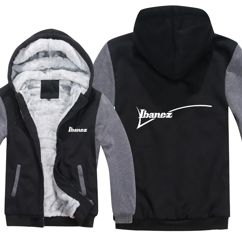 Guitar brand Ibanez Hoodies Mens Zipper Coat Fleece Thicken Music Fans Hip Hop Ibanez Sweatshirt Mans Clothing