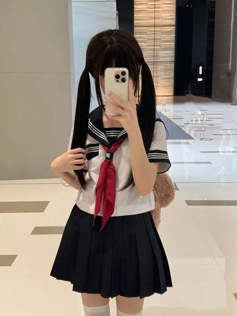 

Original Japanese Sle ort Sve irt And Skirt Set College Faion Tee Pieces orm Women's Summer Outfit School Un...