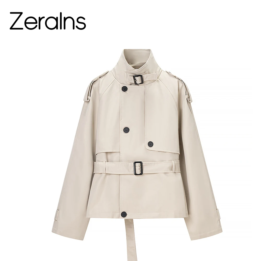 

ZERAINS Autumn new women's clothing fashion personality temperament versatile daily commuting simple belt windbreaker