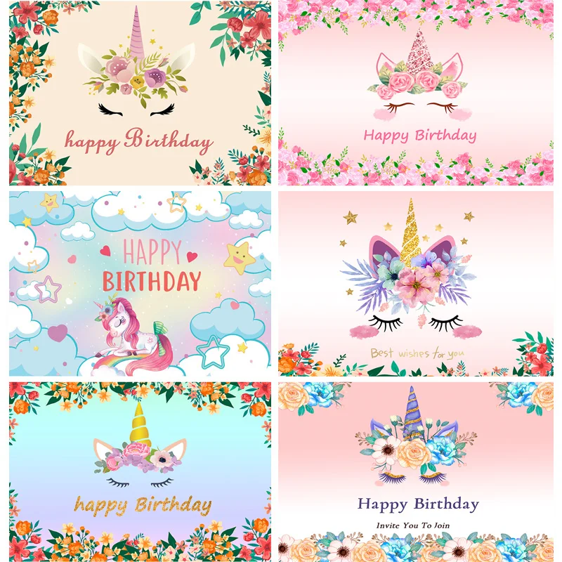 ZHISUXI Unicorn Children Birthday Photography Backdrops Baby  Newborn Photo Background  Party Studio Photocalls  21531 DJS-02