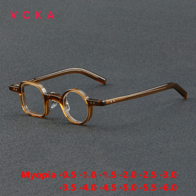 نظارات أسيتات مضادة للضوء الأزرق ، إطار قصر النظر ، وصفة طبية قابلة للتخصيص ، نظارات دائرية ومربعة واحدة ، VCKA إلى 10 #4