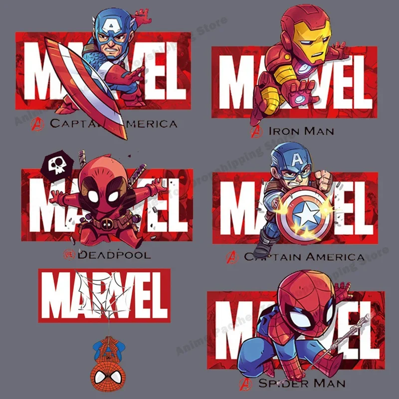 Spider-man Iron Man Hero Cartoons Thermal Stickers for Clothes DIY Heat Transfer Kids Patches Iron on Transfer applique Patches