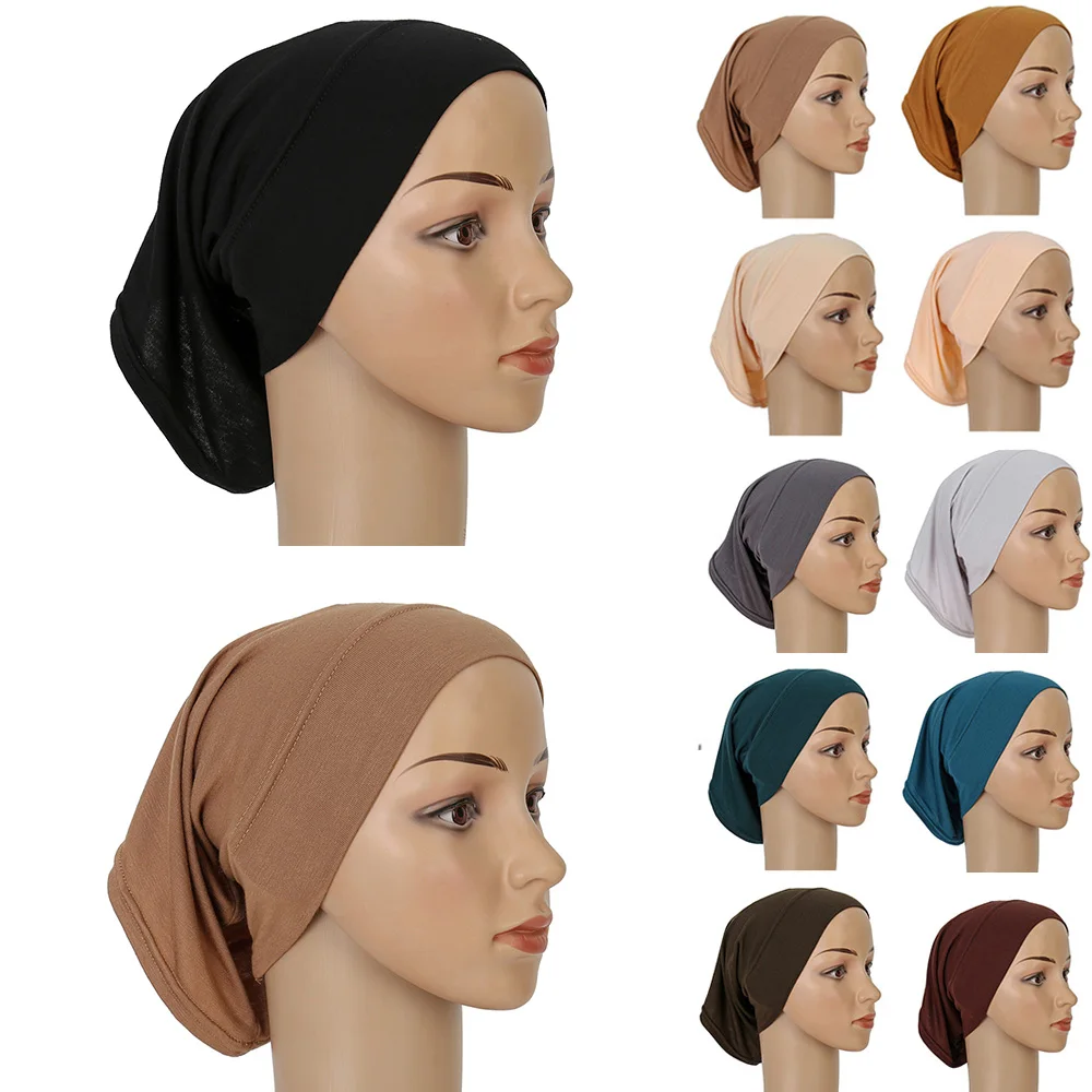 Bawełniany modalny wewnętrzny hidżab pod czepkiem muzułmański turban Islam podszalik hidżab Bonnet miękki rozciągliwy HIjabs czapka z daszkiem Turbante Mujer kapelusz