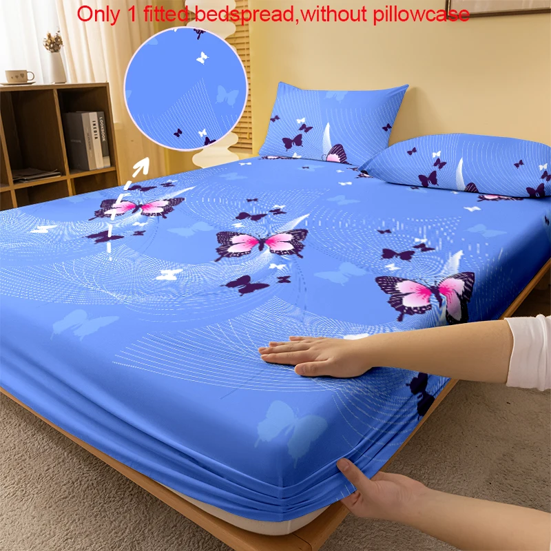 1 Simple modern butterfly printed matte Fitted Sheet, bedroom printed bed cover, bedding (excluding pillowcases)