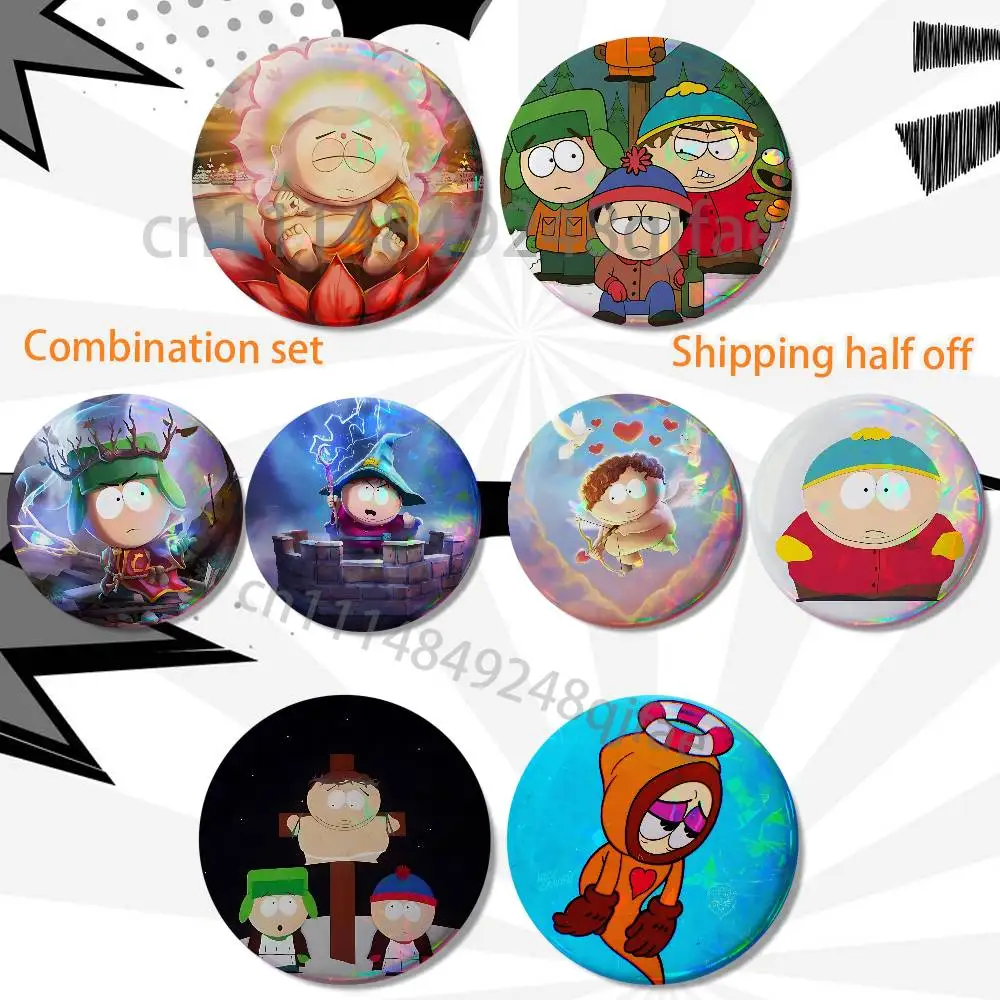 cute Sense of justice South Park 2 piece set Badges On Backpack Jacket Cartoon Round Brooches Acrylic Button Pins Collection