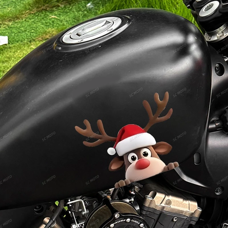 1PC sombrero de Navidad Reno y Papá Noel pegatina de coche vinilo impermeable para ventanas de coche parabrisas traseros parachoques Scooters
