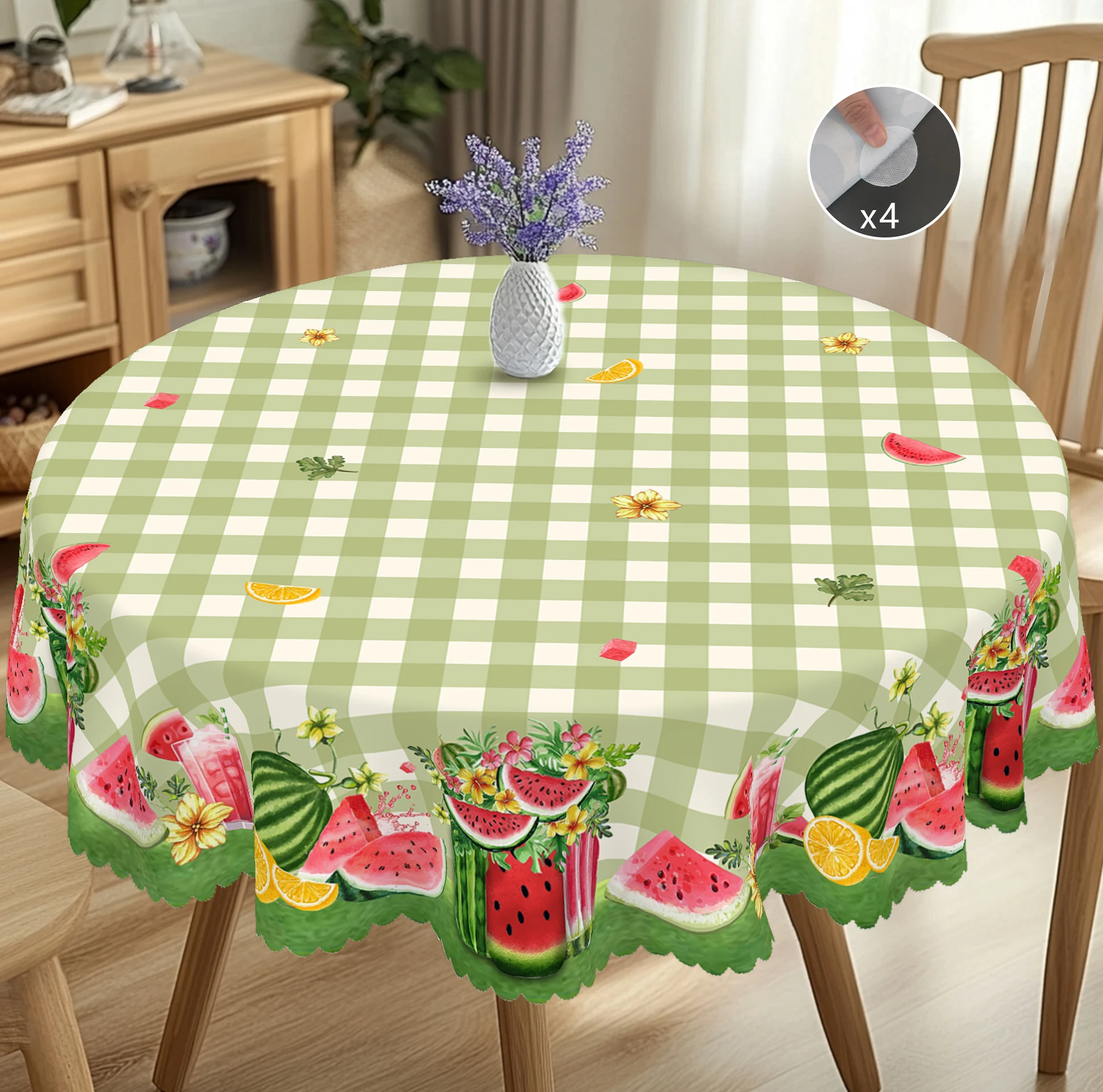 

Цельная прямоугольная скатерть с летним фруктовым принтом, арбуз, круглая скатерть с зеленым клетчатым узором, праздничная скатерть, украшение для домашнего стола, украшение для двора, походного стола, покрытие для ежедневной домашней кухни, террасы в пом