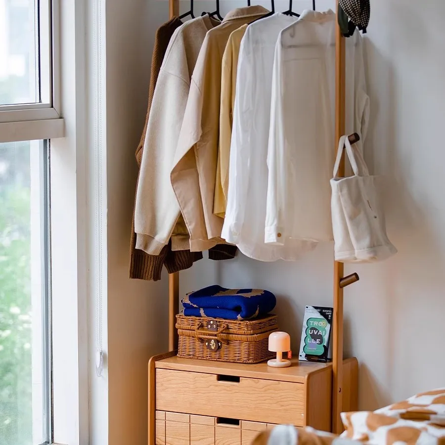 

Customizable Bedroom Floor-to-ceiling Home Hanging Clothes Storage Mobile Multifunctional Peach Hanger Vertical