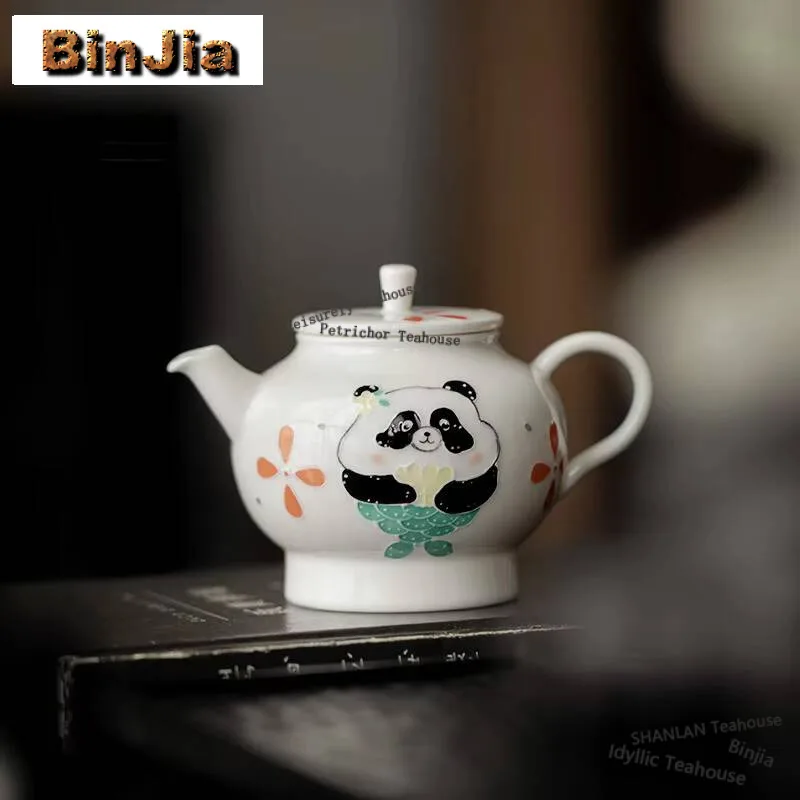 

160ml Hand Drawn Cute Panda Teapot Retro Palace Lantern Single Pot Tea Making Kettle With Infuser Gongfu Tea Services Decoration
