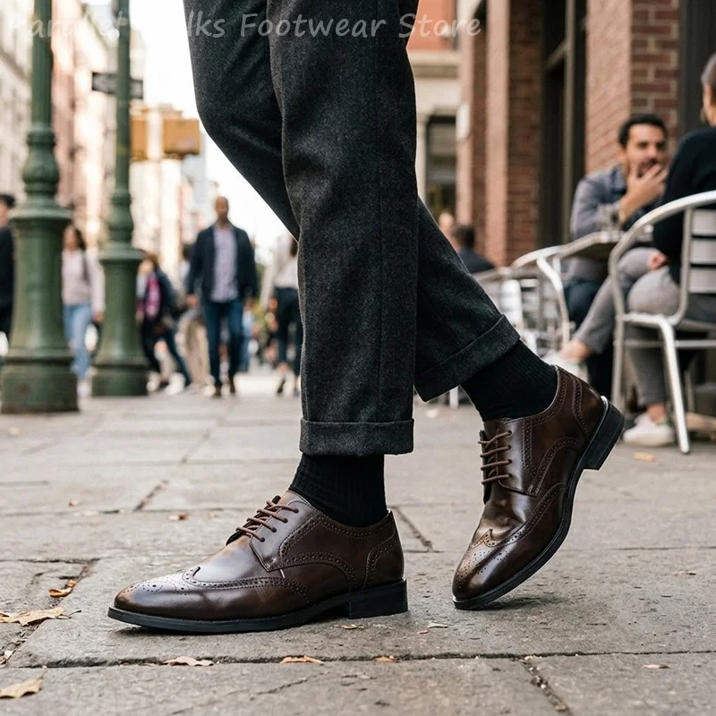 Men Brogue Derby Shoes Formal Wingtip Dress Shoes Classic Office Wedding Party Business Footwear Vintage Leather Shoes For Men view 2
