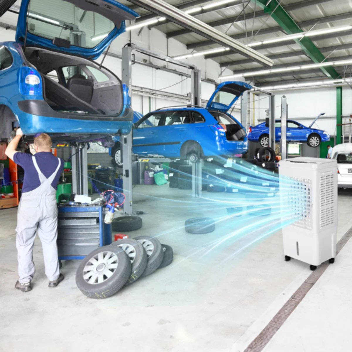 3-in-1 휴대용 증발식 냉각기 - 2059CFM, 10.56Gal 탱크, 먼지 필터, 리모컨, 아이스팩(흰색)