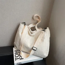 Solid Soft Corduroy Handbags for Women Winter Shoulder Side Bag Vintage Large Shopper Shopping Bags Zipper Ladies Totes 2023