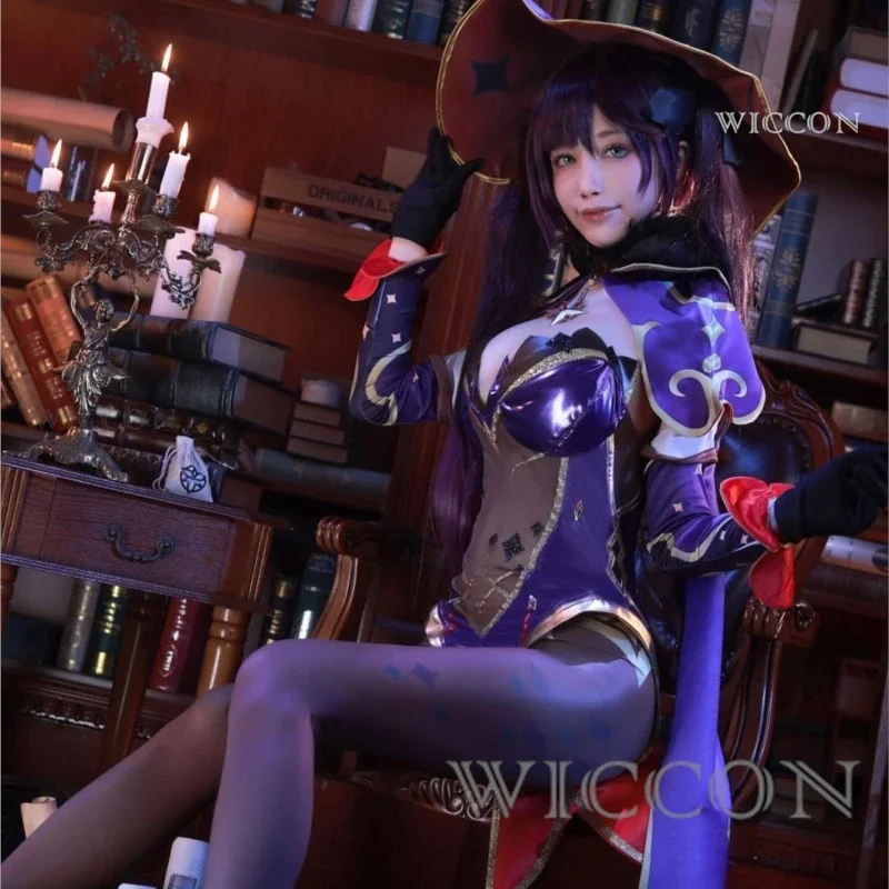 HN8 juego de Anime Genshin Impact Mona disfraces Cosplay mono disfraz de Halloween para mujer fiesta de carnaval uniforme Sexy peluca Clo) 4Dc
