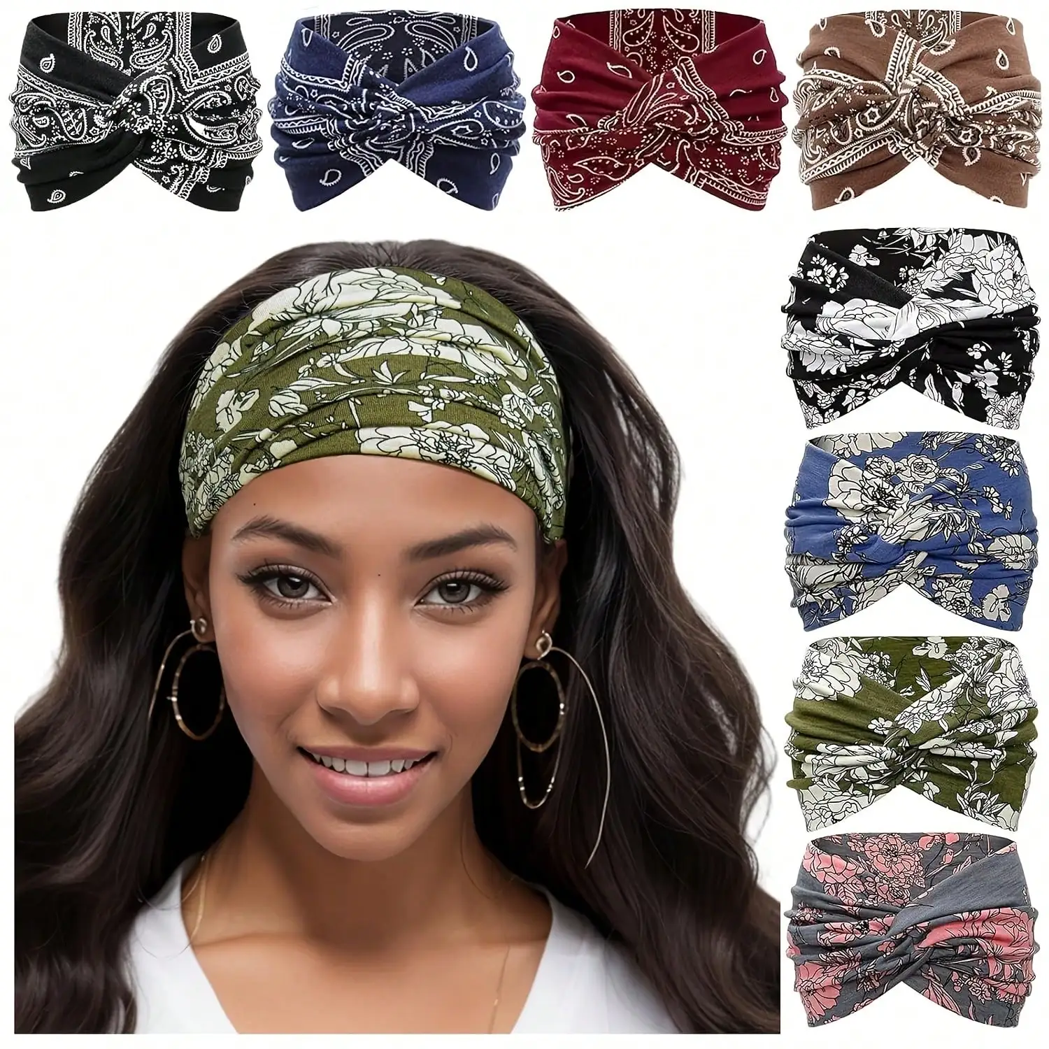 

Bohemian Twist Headbands Set - Thick Elastic Non-Slip Hair Accessories For Women