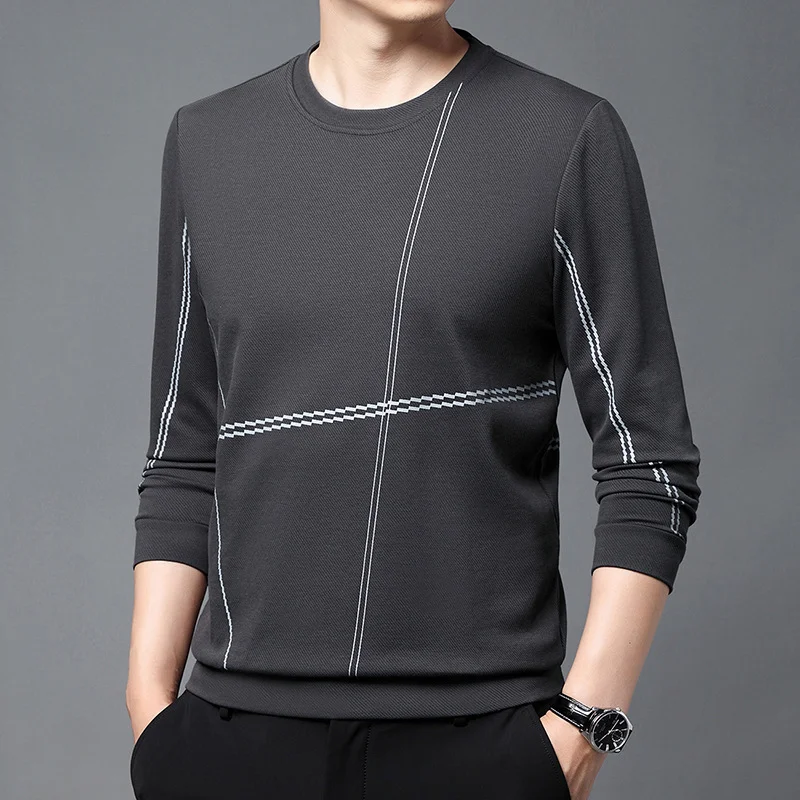 

Spring and Autumn Thin Sweatshirt Slim Base Shirt Top Men's Pullover Round Neck Casual Versatile Long Sleeve T-shirt