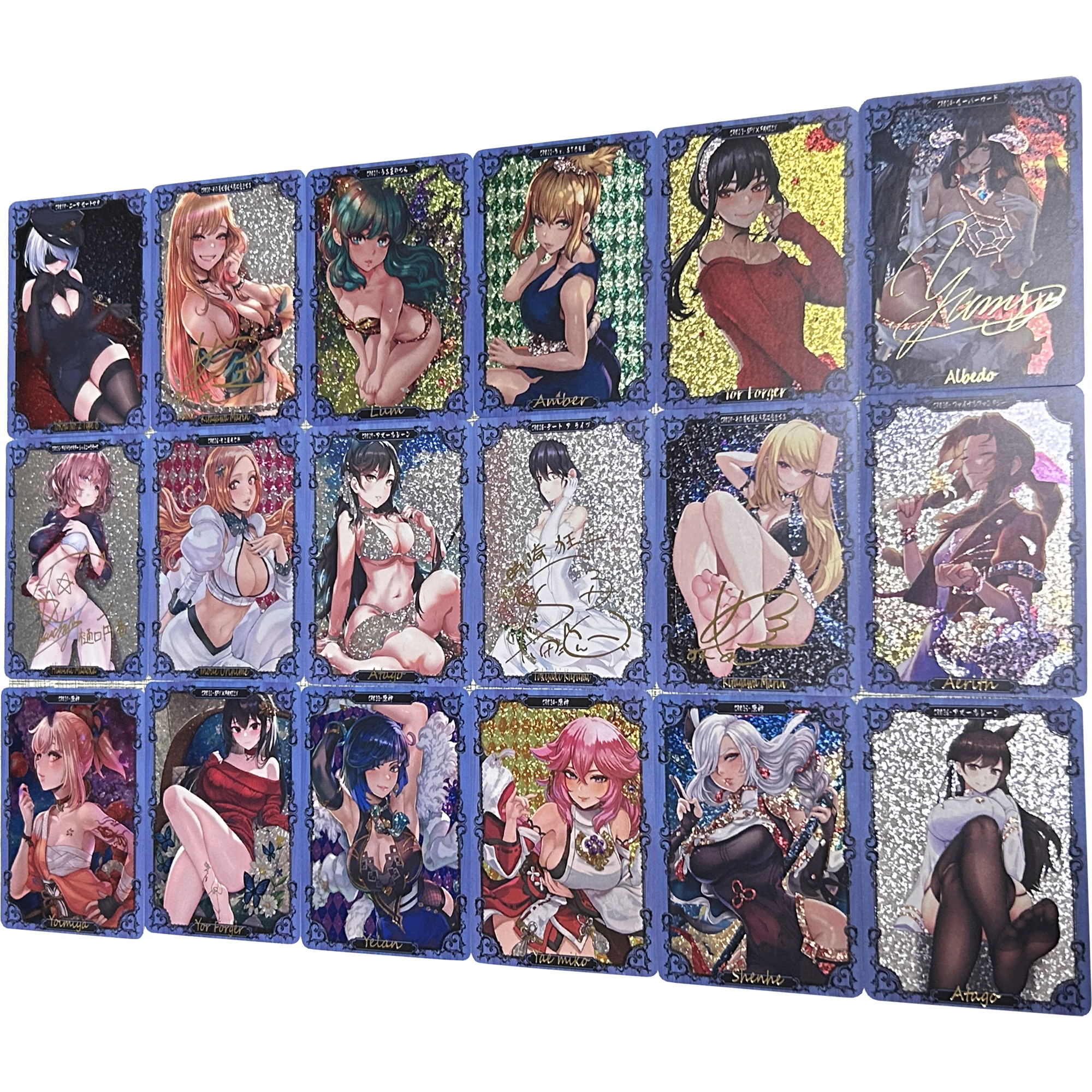 18PCS/set Anime Girls Hot Stamping Flash Card Uta Albedo Yor Forger Inoue Orihime  Diy Gift Toys Game Anime Collection Cards