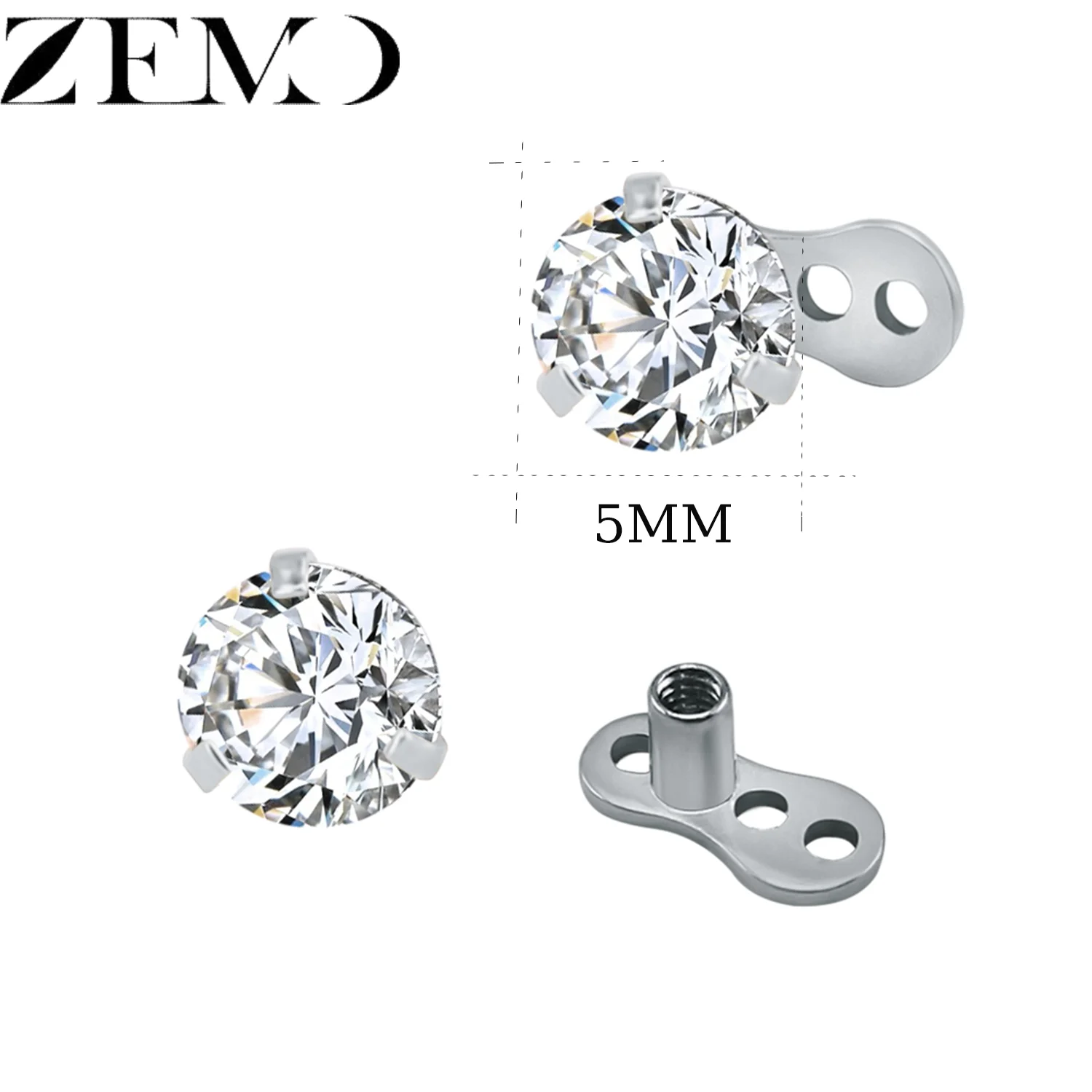 14G Cubic Zirconia Dermal Anchor Tops, 2 PCS