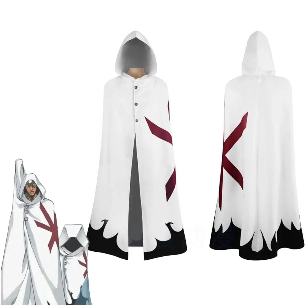 Anime BLEACH Stern Ritter Yhwach White Printed Hooded Cape Cosplay Costume Men's Halloween Party Robe Cloak