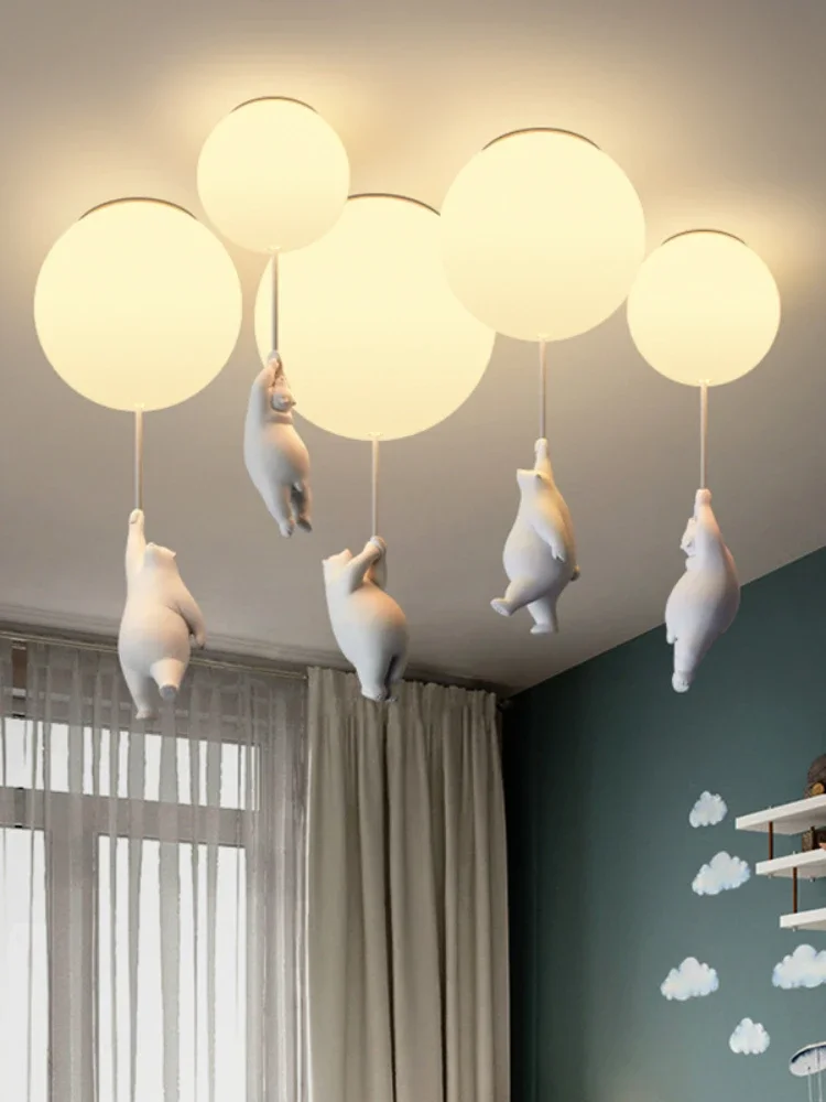 Candelabros Led de Panda, luces de globo, oso de dibujos animados, bebé, niños, dormitorio, sala de estar, comedor, colgante, iluminaciones colgantes de diseñador