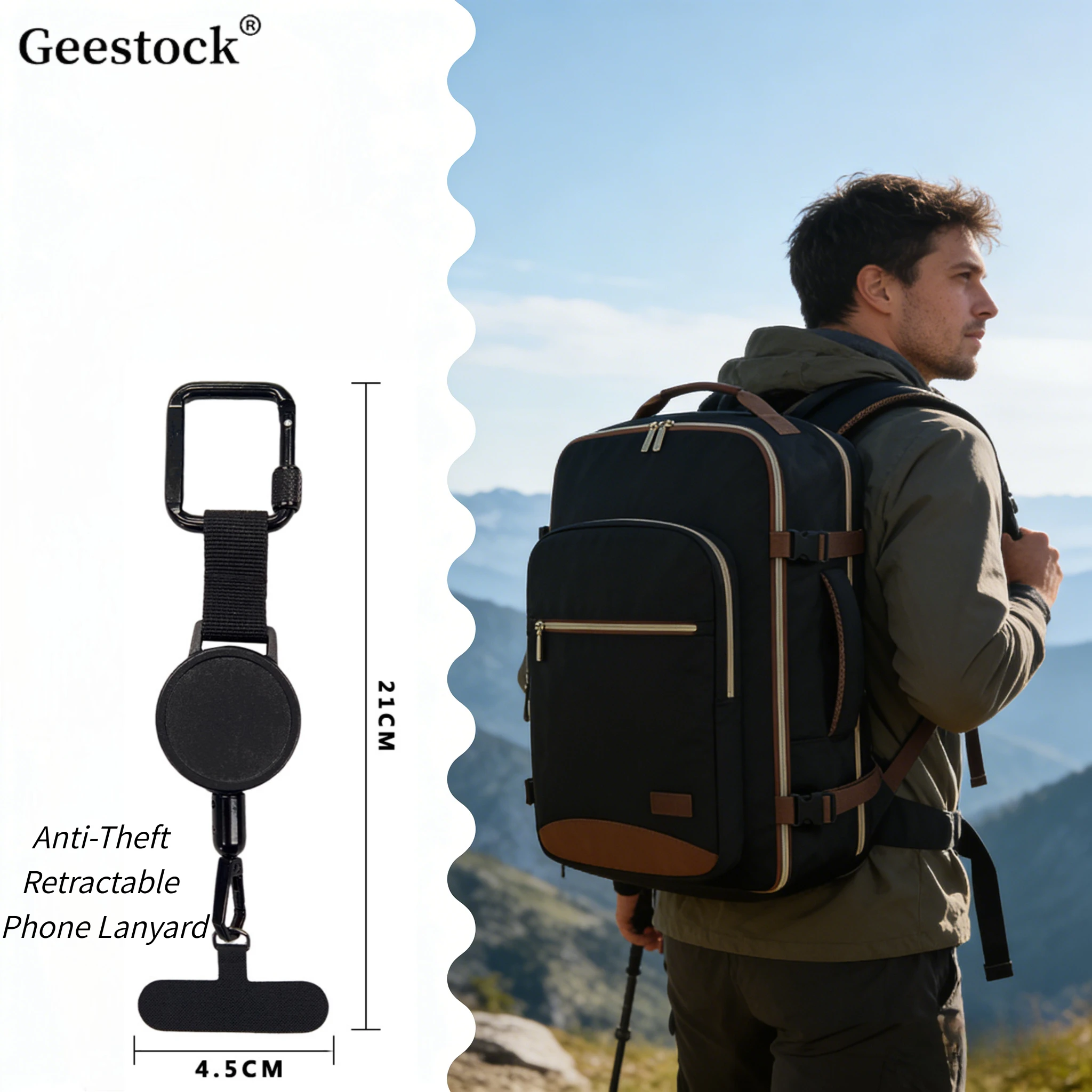

Large Capacity Travel Backpack Laptop Carry On Luggage With 3 Storage Bags Anti Drop Phone Lanyard Strap Carabiner Harness