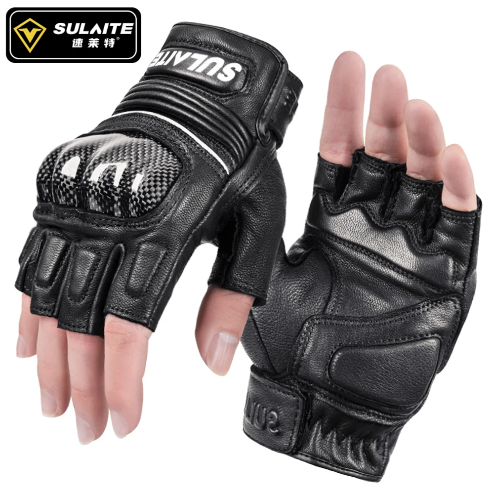 Motorcycle Gloves Half Finger Leather Guantes Moto Verano Luvas Ciclismo Gant Cycling Fingerless Gloves Tactical Gloves Retro