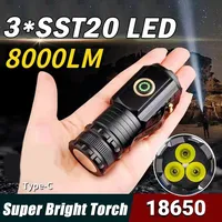 High Quality 3*SST20 LED Flashlight 18350 Super Bright Torch Rechargeable USB Light Waterproof with CAP CLIP for Hiking Camping