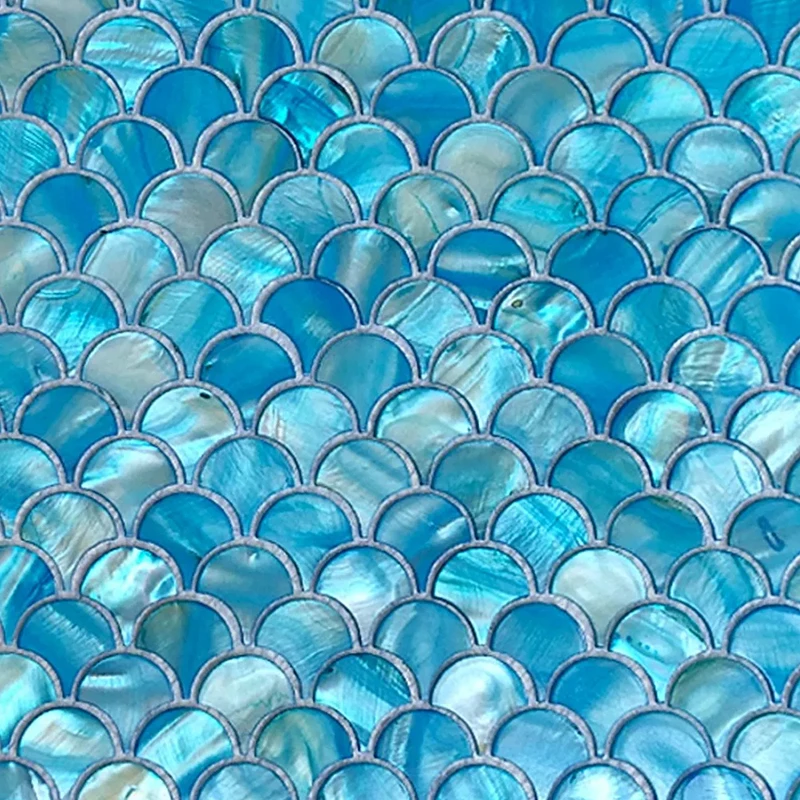 

1 Pcs Blue Fish Scale Fan Dyed Shell Mosaic Tile Sticker 30x30cm Bathroom Porch Living Room Background Wall Decor Wall Stickers