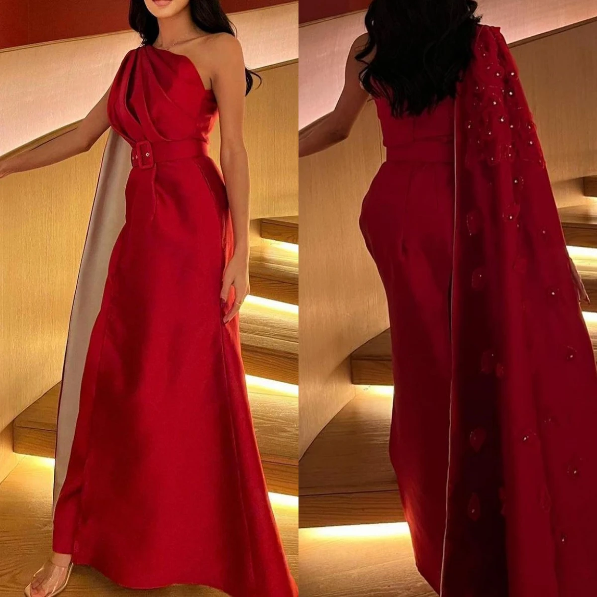 Elegant One-shoulder Prom Dresses Ankle Length Sheath Cocktail Fold Waist Satin Occasion Evening Gown Custom Made 2023