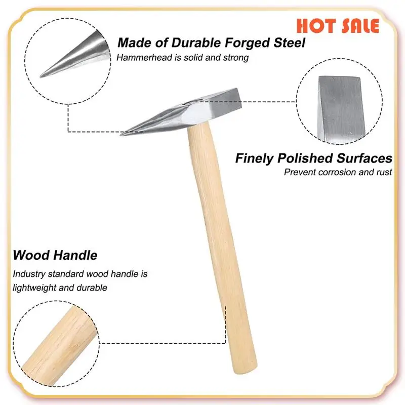 ABFA 2 Pcs 9 Oz Welding Chipping Hammer Steel Tack-Hammer Electrician's Hammer With Wooden Handle For Removing Repairing