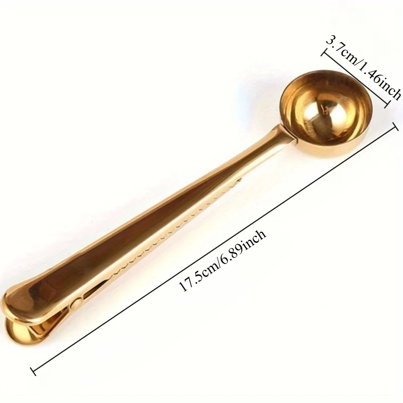 Nordic Style 2-in-1 Coffee Clip Spoon Golden Stainless Steel Sealing Clip Powder Brew Dose Spoon Home Supplies Kitchen Utensils