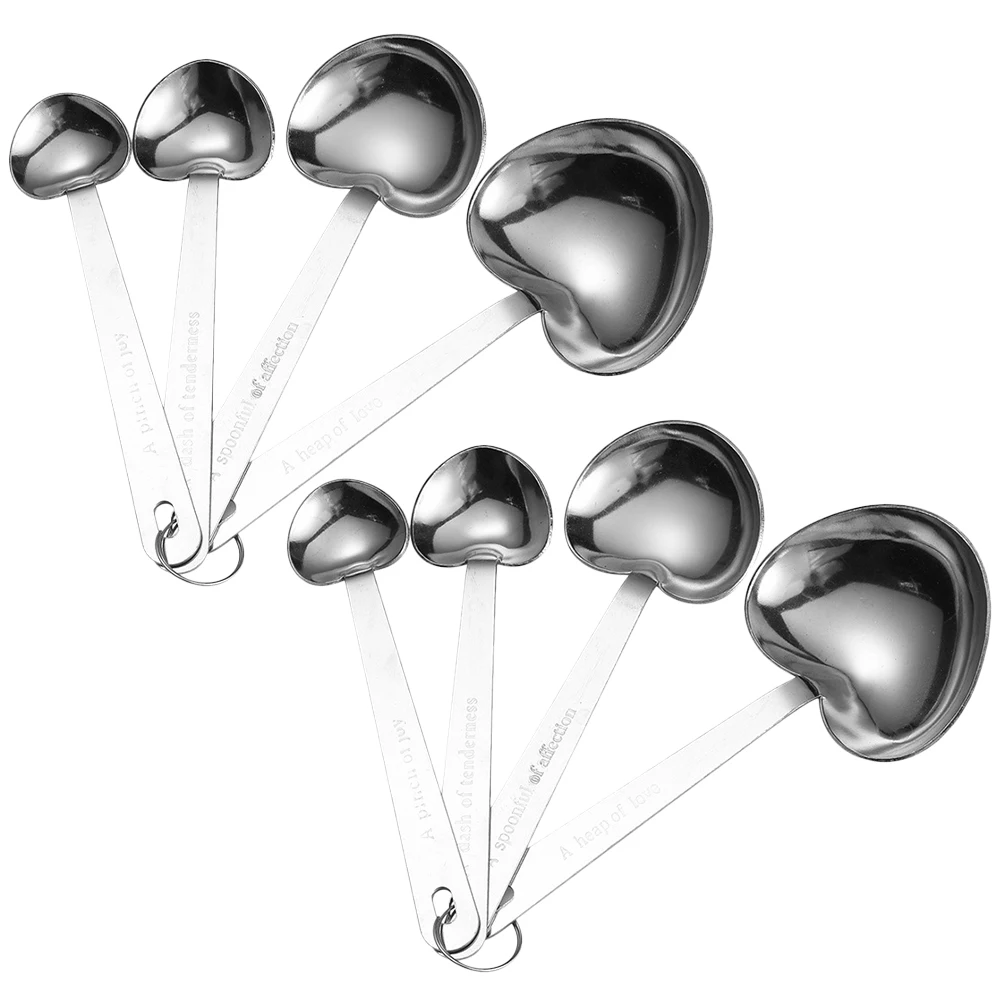 

2 комплекта мерных ложек из нержавеющей стали, набор ложек в форме сердца, точные измерения, кухонные инструменты, металлические стаканчики, столовая ложка, сухая