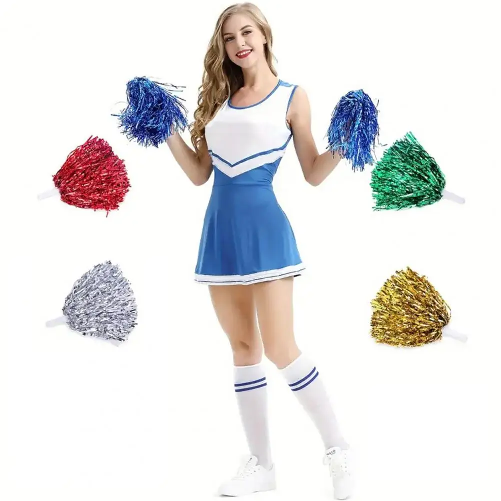 2Pcs Cheerleading Pom Poms With Plastic Handle Colorful Metallic Foil Pom Poms For Cheerleader Spirited Sports Dance Cheer-up