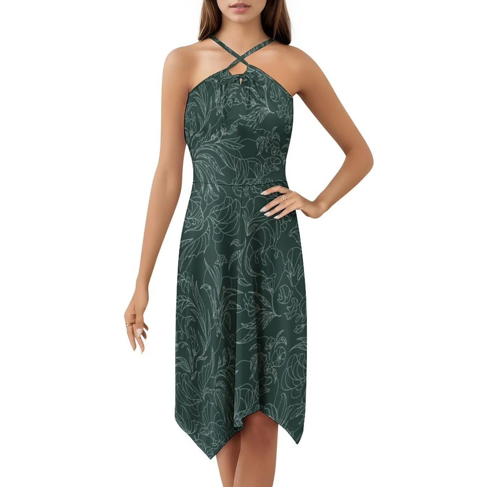 فستان حفلات أنيق للنساء على شكل ديناصورات مخفية بنمط الأزهار - فستان على شكل حرف A مع خيارات قصيرة/طويلة/بدون أكمام #5