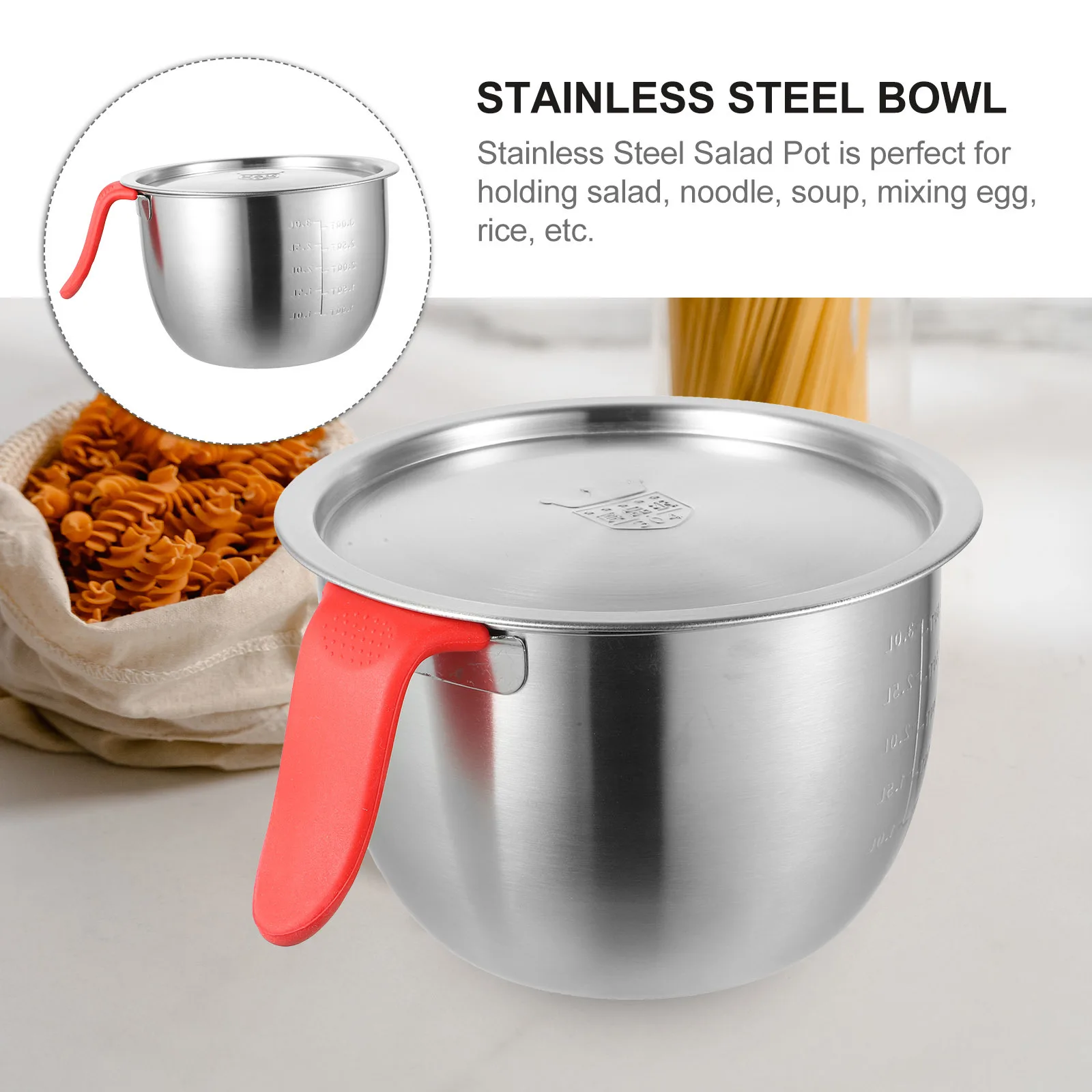 

1Set Stainless Steel Mixing Bowl Large Metal Salad Bowl Kitchen Tool with Lid Handle for Whisking Eggs Soup Noodles