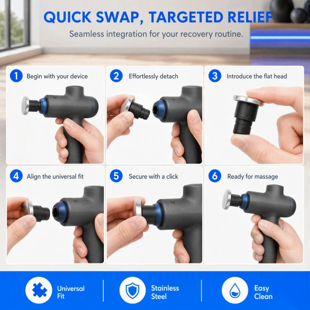 18mm Outer Diameter Massager Replacement Head Universal Size Stainless Steel Flat Head Stainless Steel Massage Head Lightweight