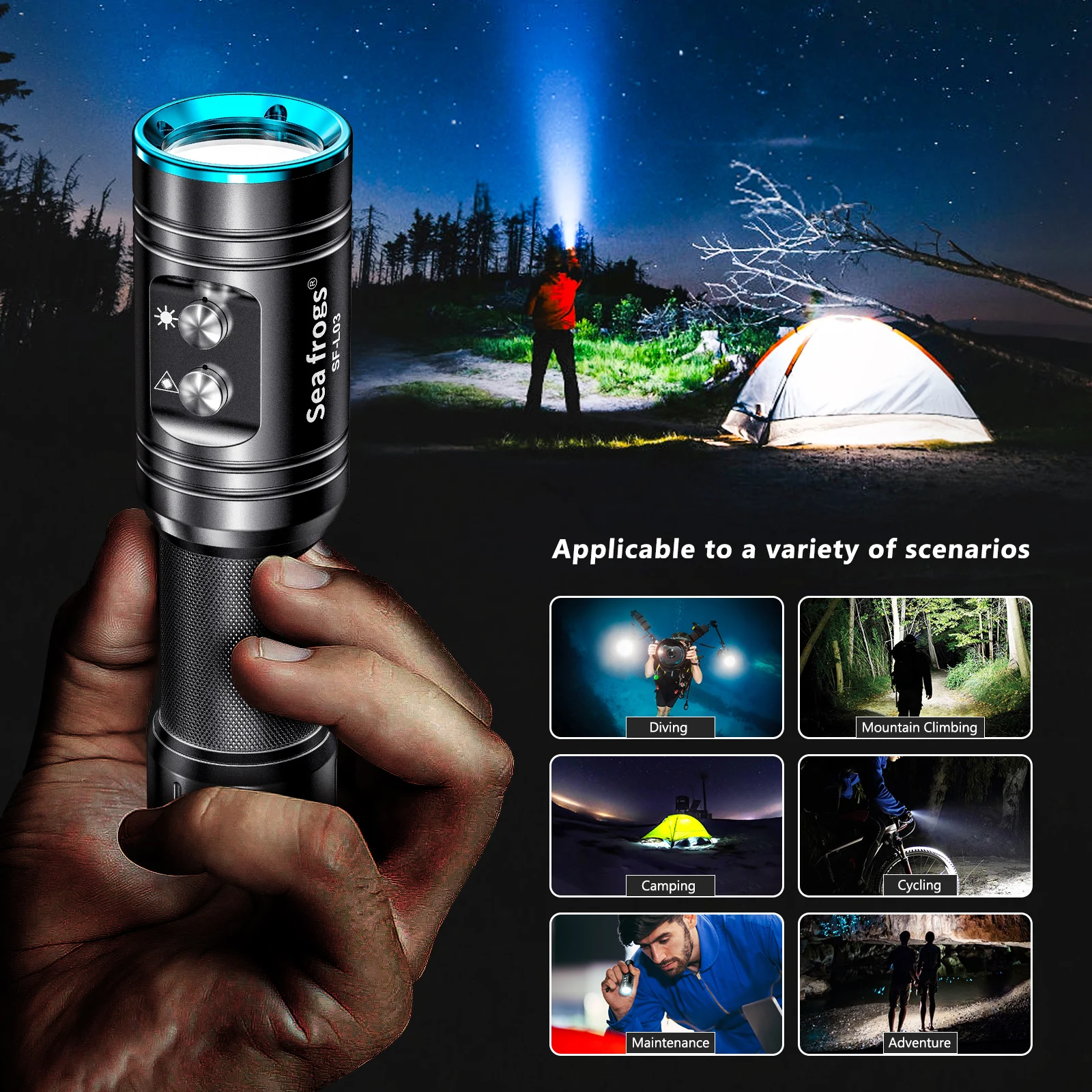 Seafrogs 1000LM Ánh Sáng Đèn Flash Speedlight 100M Chống Nước Dưới Nước Nhấp Nháy Tốc Phụ Kiện Chụp Ảnh Chiếu Sáng Ngoài Trời