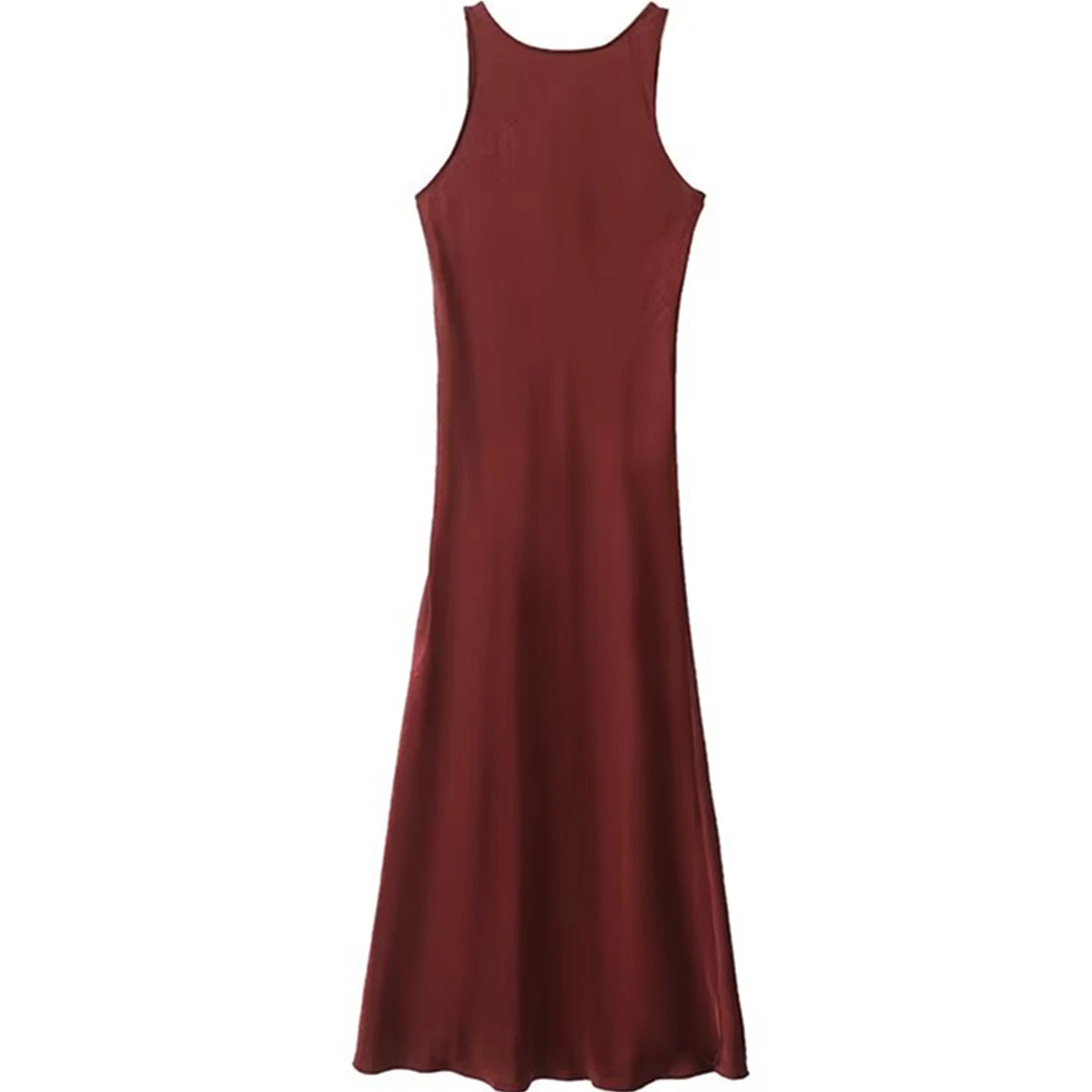 

Maxdutti French Country Minimalist elegance Satin Sleeveless Backless Dress Women Tank Dress Summer Evening Dresses Party Vestid