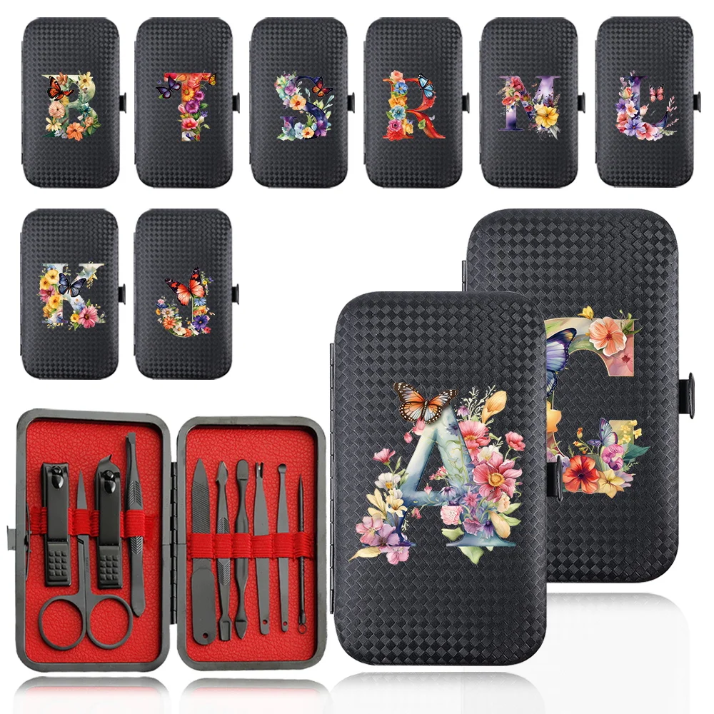 

10Pcs Stainless Steel Nail Clipper Manicure Set Portable Pedicure Kit Case Organizer Grooming Nail Tool Butterfly Letter Pattern