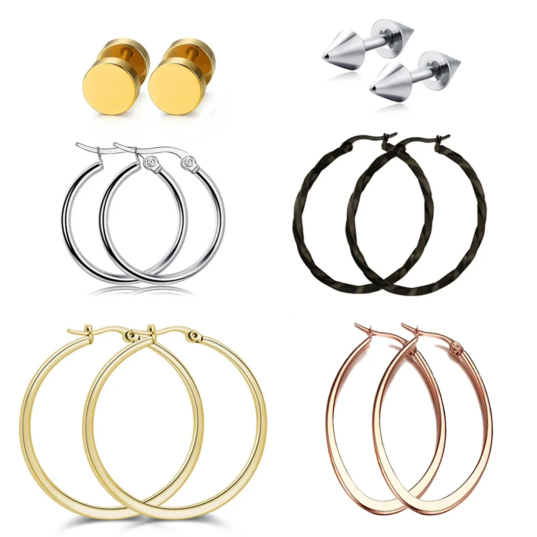 

Showfay Gold Color Simple Chic Stainless Steel Hoop Earring Set for Women Girls Daily Wear Party Festival Casual Jewelry Gift