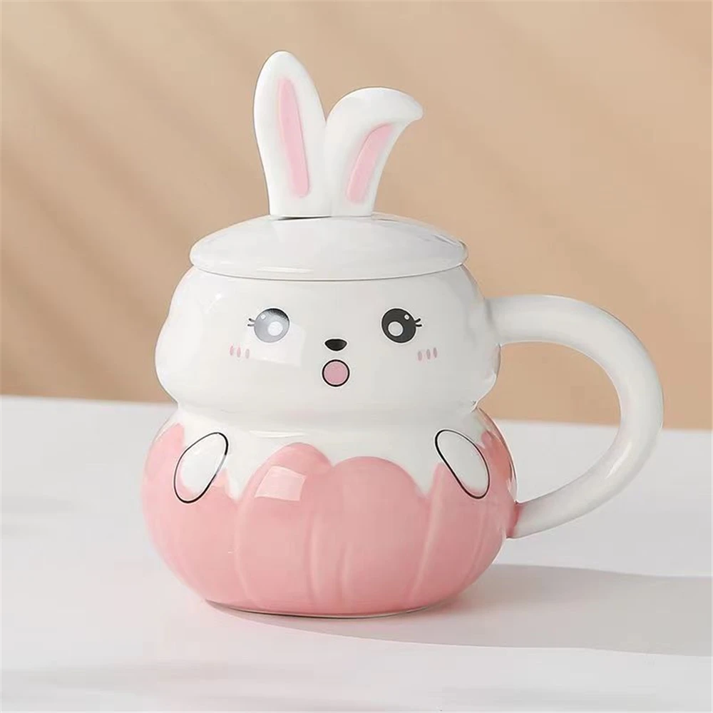 Ceramic Mug Cute Panda Cat Rabbit Funny Animal Water Cup with Lid Decorative Coffee Cup with Cover Children Kids Drinkware Cups