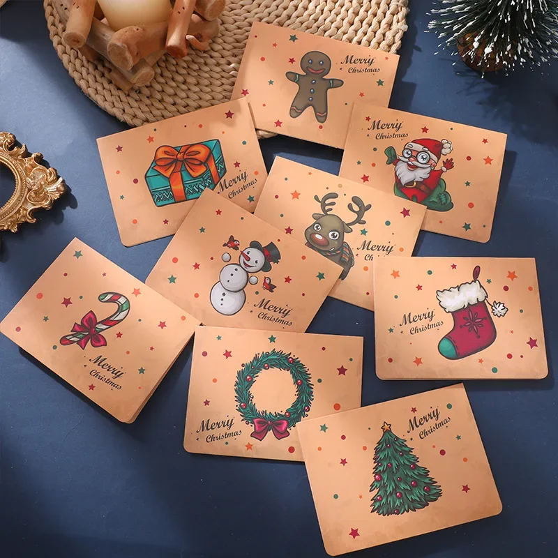 9pcs/Pack Vintage Christmas Kraft Letter Santa Claus Snowman Gift Envelopes Letter Pad Xmas Party DIY Invitation Greeting Cards