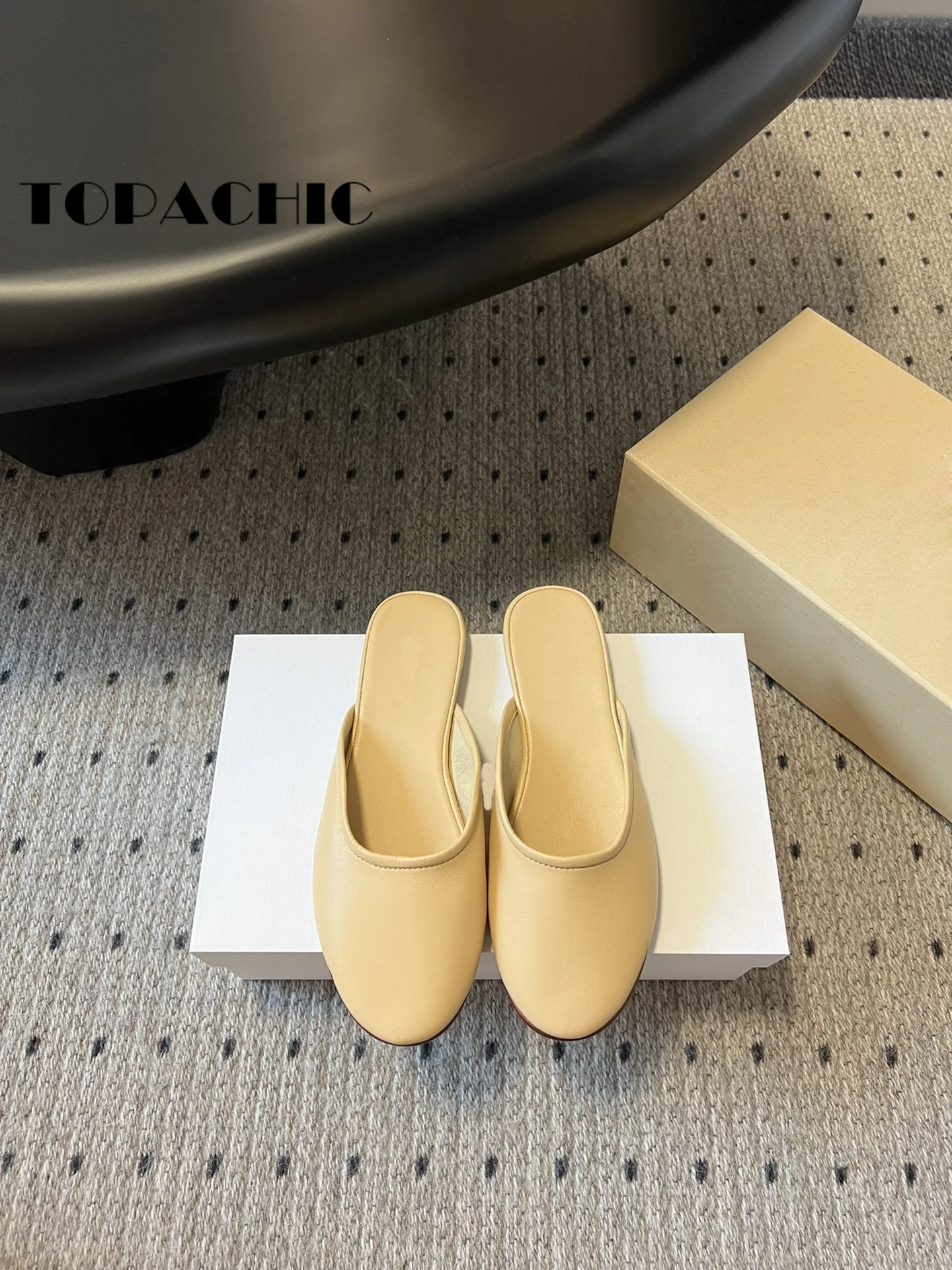 4.9 TOPACHIC Fashion Low Heel Vintage Mules Slippers Women Simple Soft Sheepskin Comfortable Outside Casual Slippers